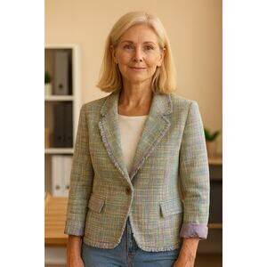 Notches Pastel Patchwork Raw Hem Button Up Small Quirky Retro Vintage Blazer